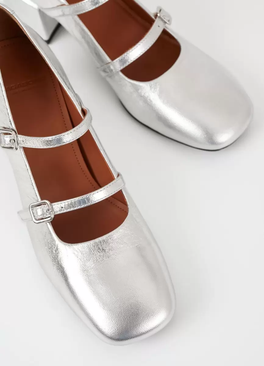 Vagabond Adison Zapatos De Tacón Mary Janes Plateado Cuero Metalizado Mujer Asegurar - 4