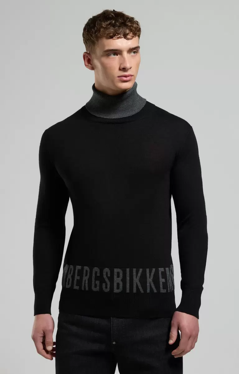 Men's Mock Neck Sweater Prendas De Punto Hombre Black Bikkembergs - 4