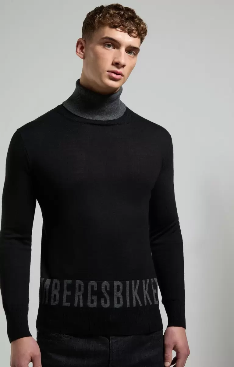 Men's Mock Neck Sweater Prendas De Punto Hombre Black Bikkembergs