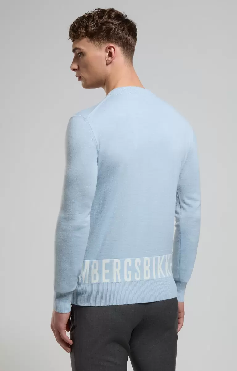 Prendas De Punto Celestial Blue Hombre Men's Sweater With Jacquard Logo Bikkembergs - 2