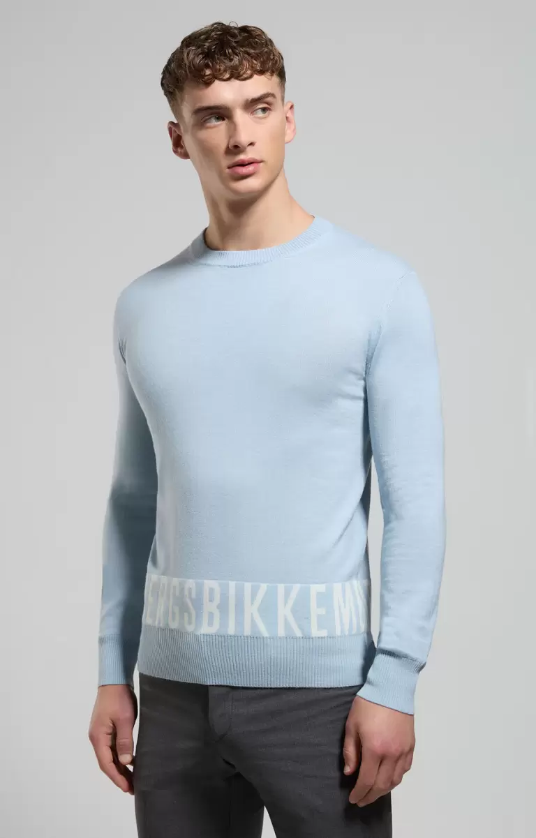 Prendas De Punto Celestial Blue Hombre Men's Sweater With Jacquard Logo Bikkembergs - 4