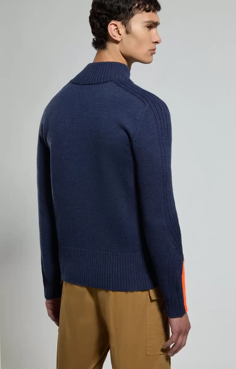 Hombre Blue Melange Bikkembergs Men's Pullover With Zip And Intarsia Prendas De Punto - 2