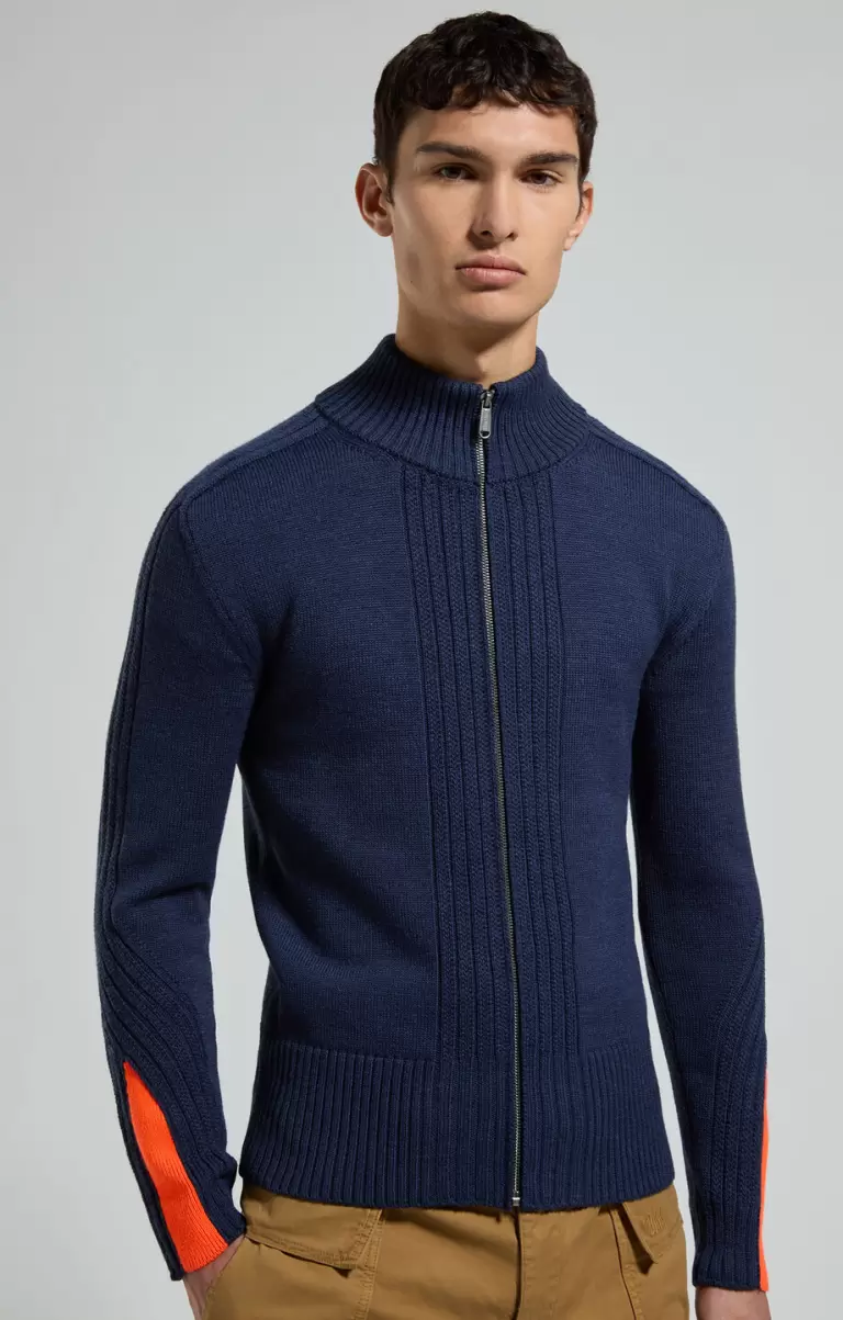 Hombre Blue Melange Bikkembergs Men's Pullover With Zip And Intarsia Prendas De Punto - 4