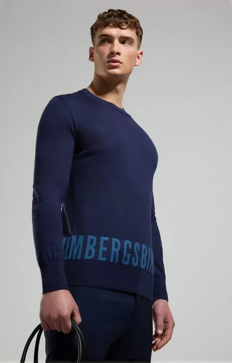 Bikkembergs Dress Blues Prendas De Punto Men's Sweater With Jacquard Logo Hombre