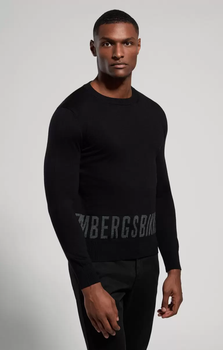 Hombre Prendas De Punto Bikkembergs Black Men's Sweater With Jacquard Logo - 4