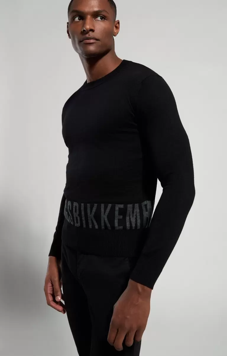 Hombre Prendas De Punto Bikkembergs Black Men's Sweater With Jacquard Logo