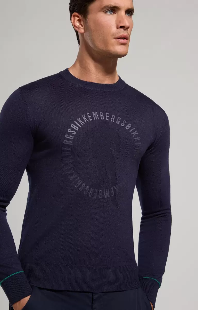 Bikkembergs Prendas De Punto Hombre Men's Pullover With Jacquard Logo Dress Blues