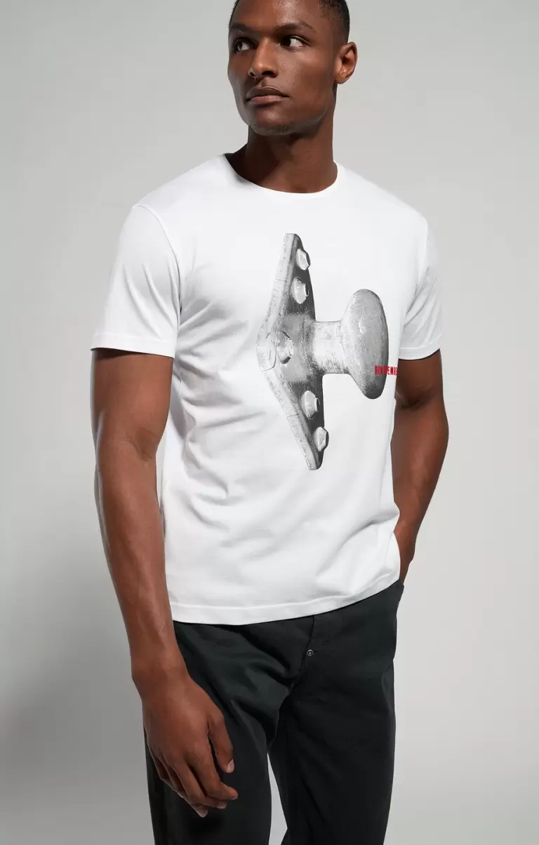 Hombre White Bikkembergs Men's T-Shirt With Seaport Print Camisetas