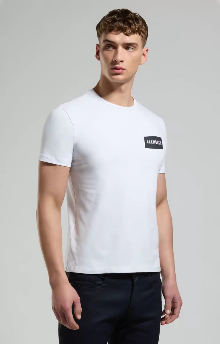 White Bikkembergs Men's T-Shirt With Textured Detail Camisetas Hombre - 4