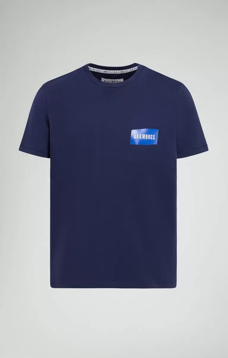 Hombre Bikkembergs Camisetas Men's T-Shirt With Textured Detail Dress Blues - 1