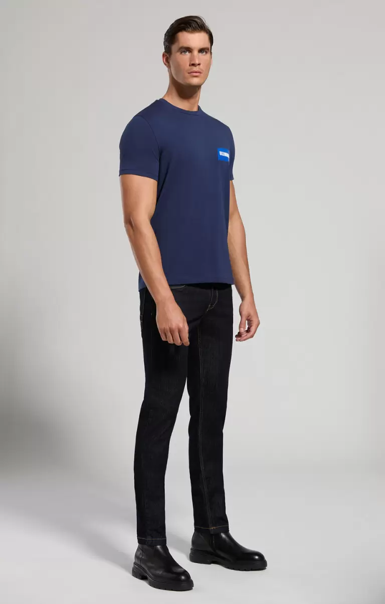 Hombre Bikkembergs Camisetas Men's T-Shirt With Textured Detail Dress Blues - 3