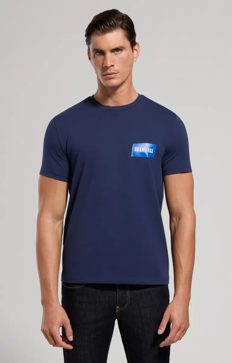 Hombre Bikkembergs Camisetas Men's T-Shirt With Textured Detail Dress Blues - 4