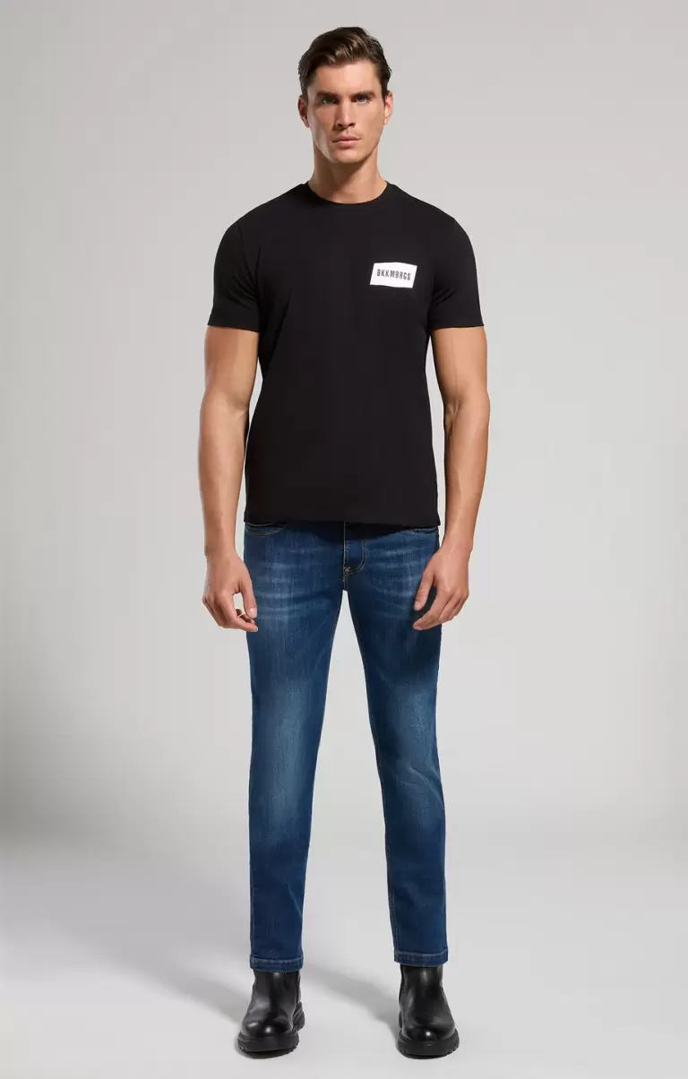 Black Men's T-Shirt With Textured Detail Bikkembergs Camisetas Hombre - 3