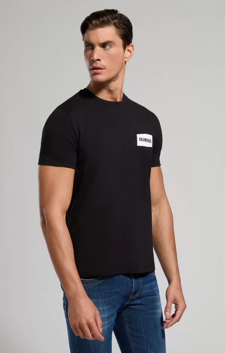 Black Men's T-Shirt With Textured Detail Bikkembergs Camisetas Hombre - 4