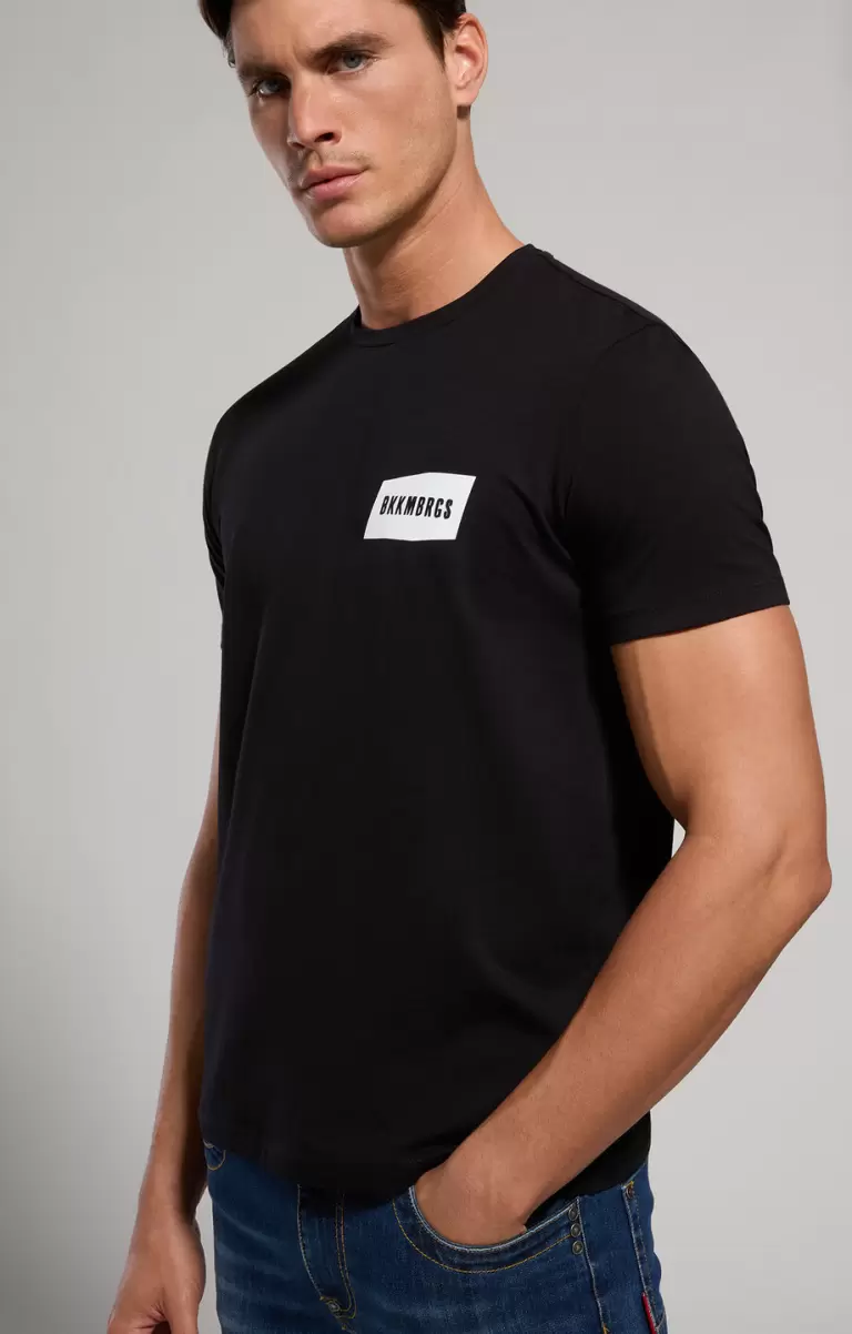 Black Men's T-Shirt With Textured Detail Bikkembergs Camisetas Hombre
