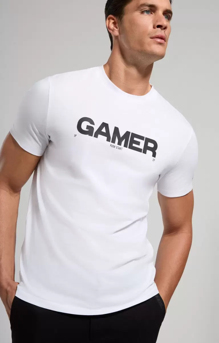 Men's T-Shirt With Gamer Print White Camisetas Bikkembergs Hombre