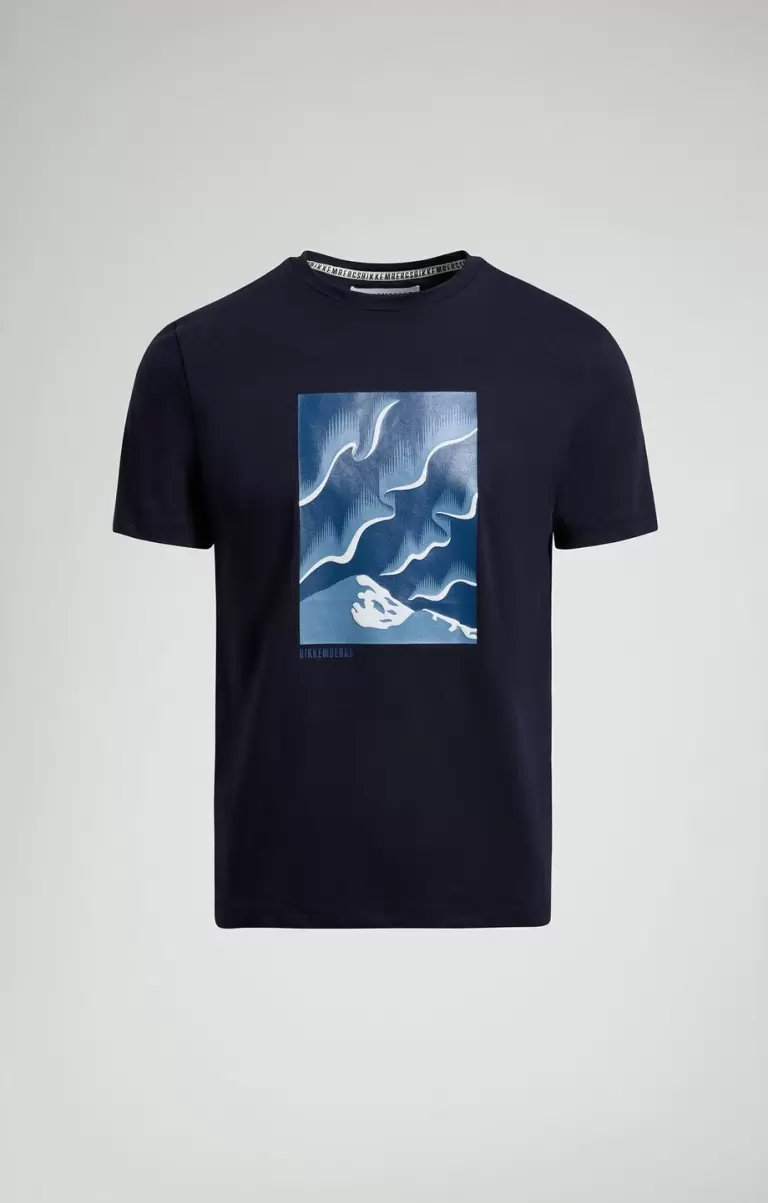 Men's T-Shirt With Aurora Print Camisetas Bikkembergs Dress Blues Hombre - 1