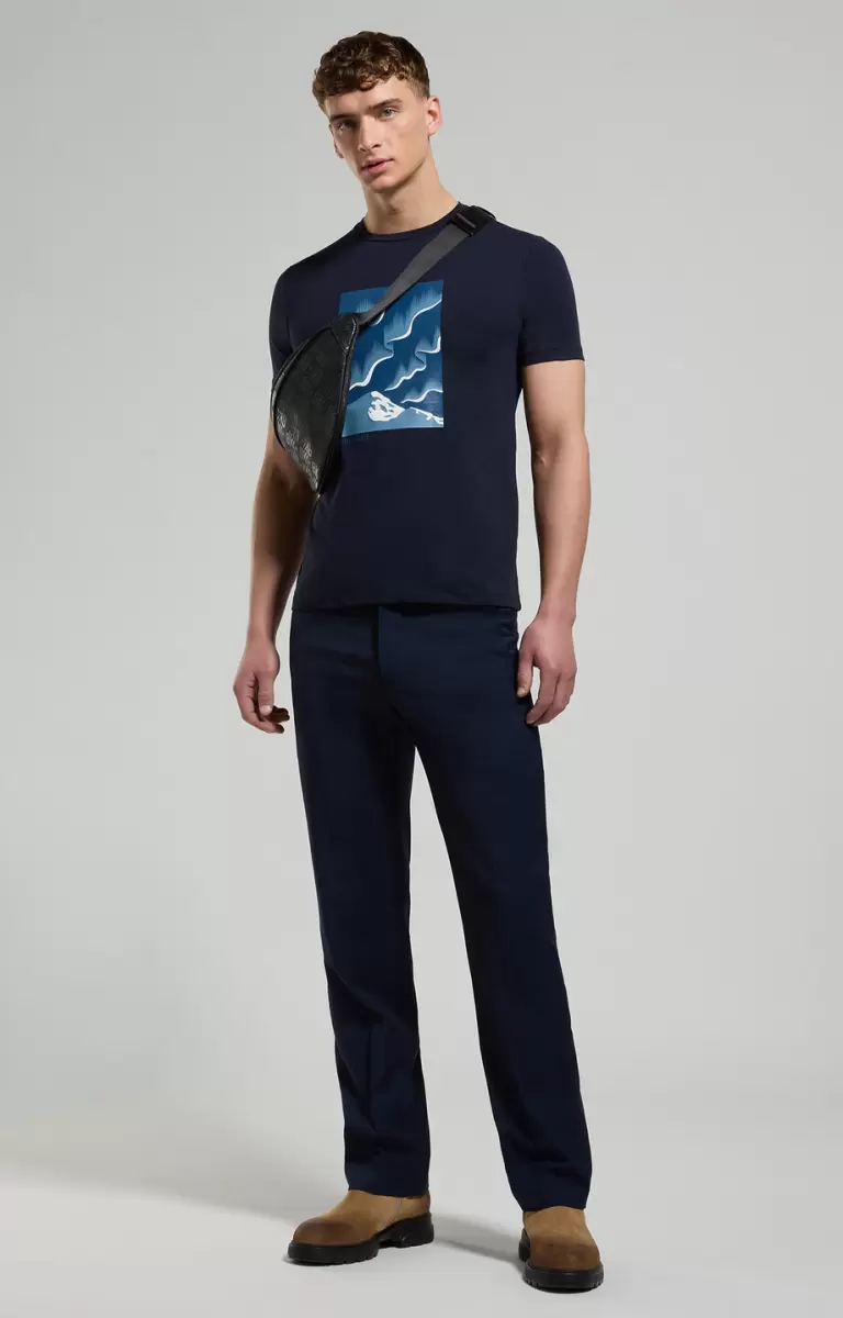 Men's T-Shirt With Aurora Print Camisetas Bikkembergs Dress Blues Hombre - 3