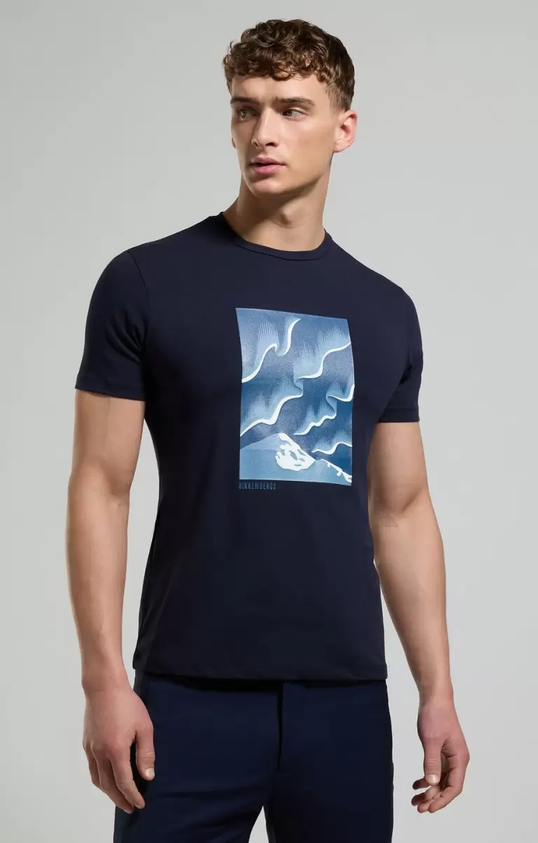 Men's T-Shirt With Aurora Print Camisetas Bikkembergs Dress Blues Hombre - 4