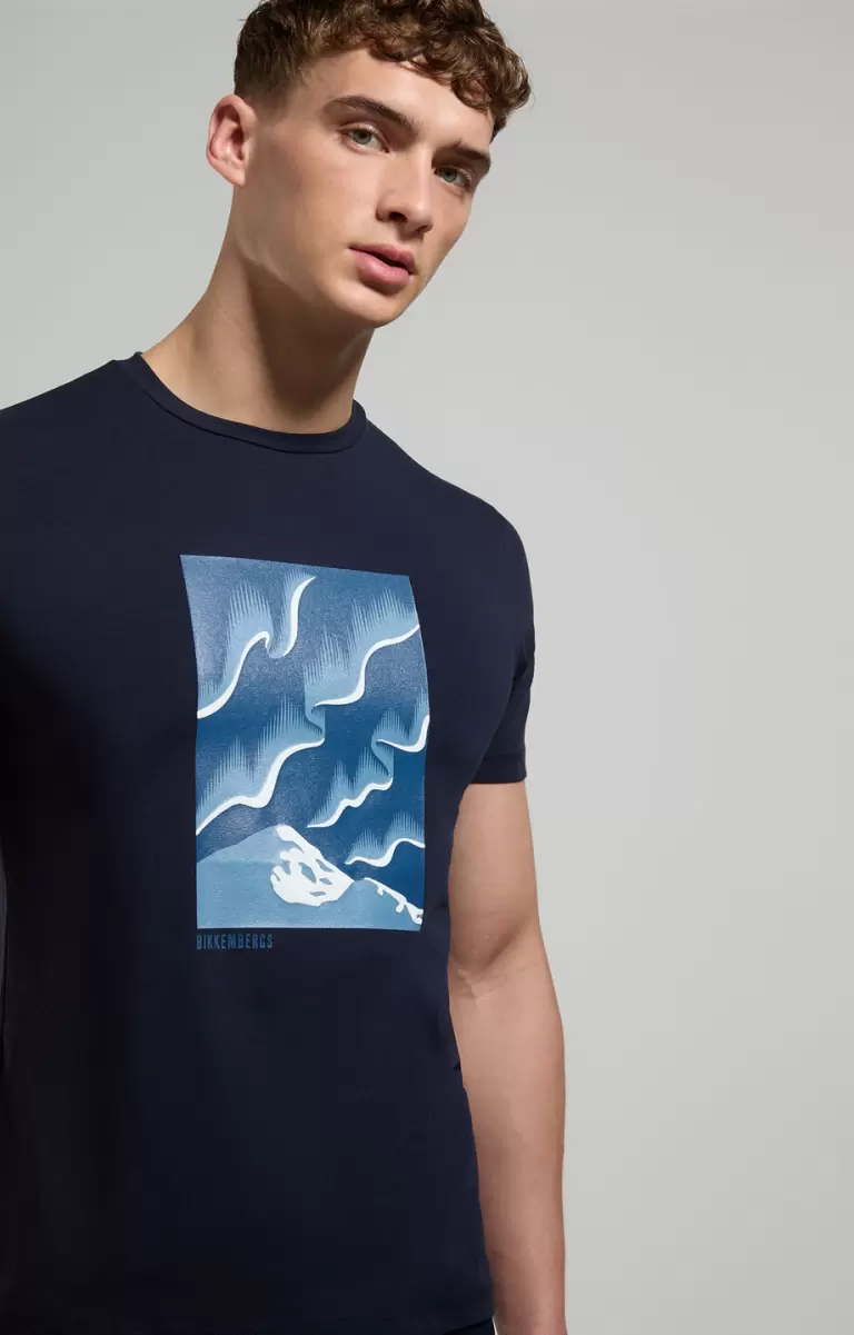 Men's T-Shirt With Aurora Print Camisetas Bikkembergs Dress Blues Hombre
