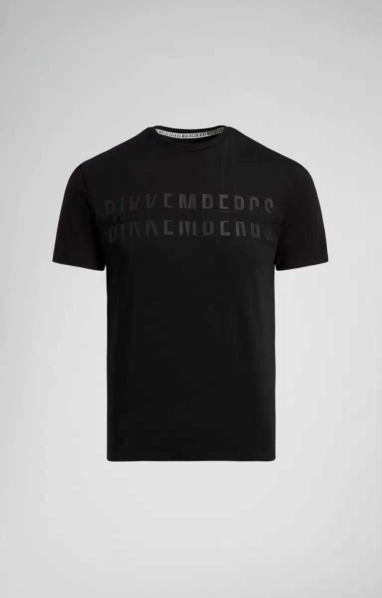 Black Bikkembergs Men's T-Shirt With Applique Hombre Camisetas - 1