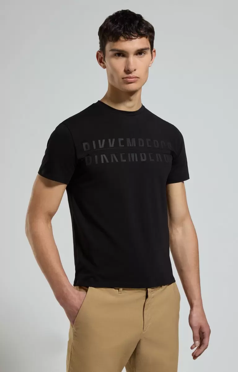Black Bikkembergs Men's T-Shirt With Applique Hombre Camisetas - 4