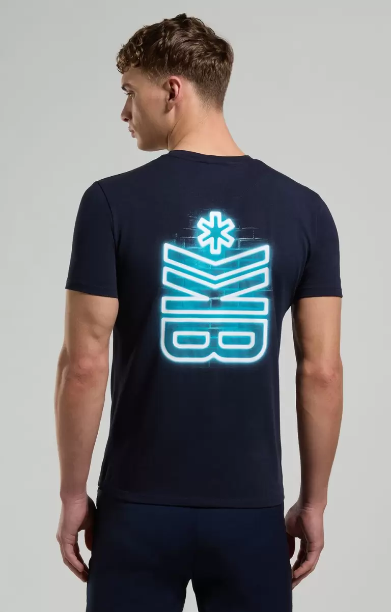 Dress Blues Men's T-Shirt With Neon Print Bikkembergs Camisetas Hombre - 2
