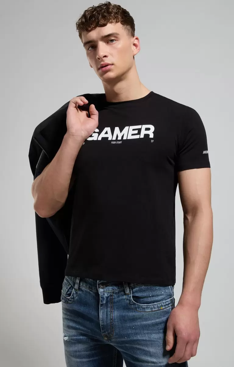 Bikkembergs Camisetas Hombre Black Men's T-Shirt With Gamer Print