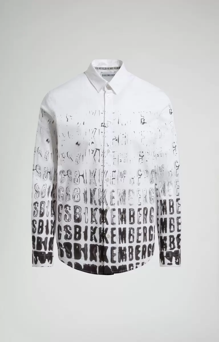 Slim Fit Men's Shirt With All-Over Print Camisas White Bikkembergs Hombre - 1