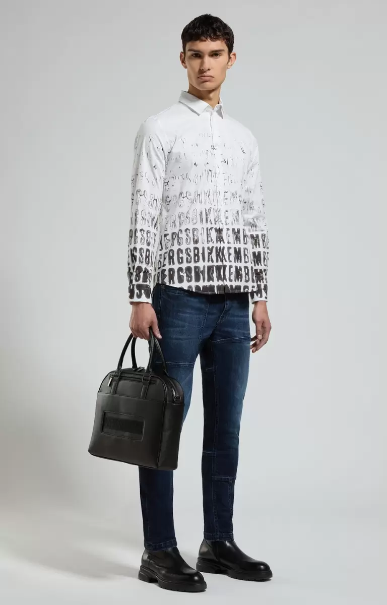 Slim Fit Men's Shirt With All-Over Print Camisas White Bikkembergs Hombre - 3