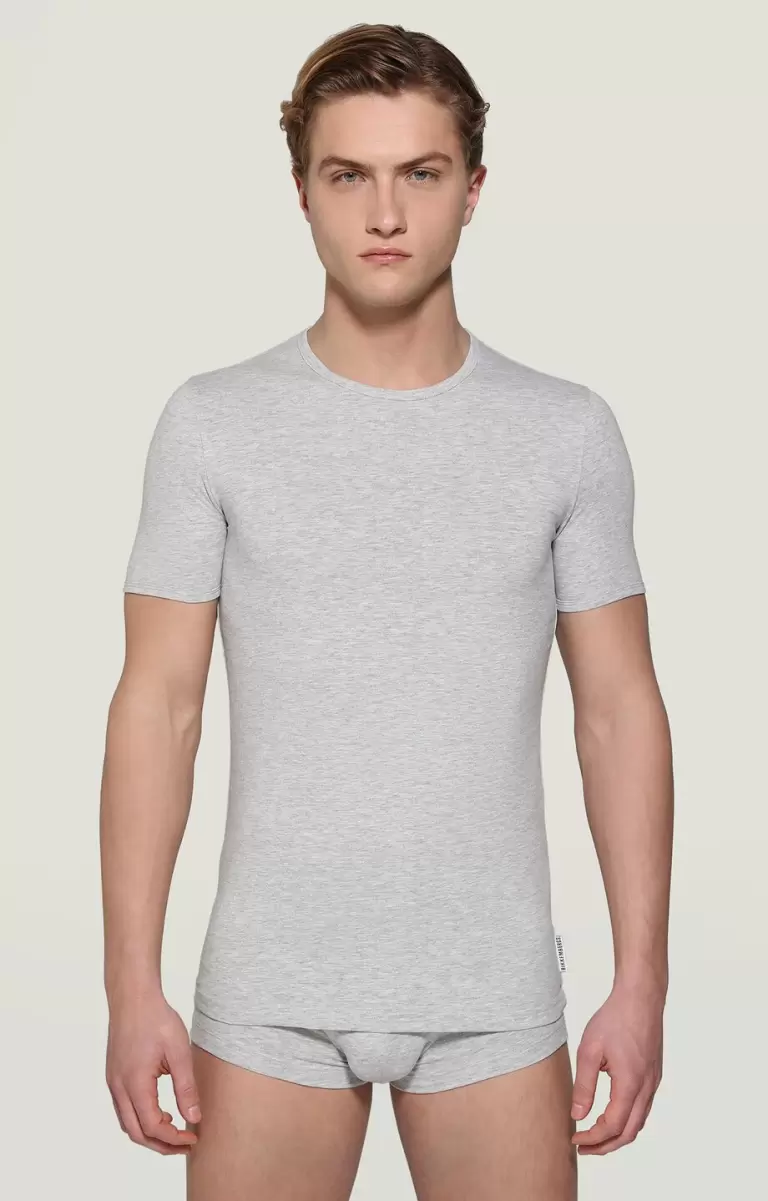 Men's Round Neck Undershirt Hombre Grey Melange Camisetas Bikkembergs
