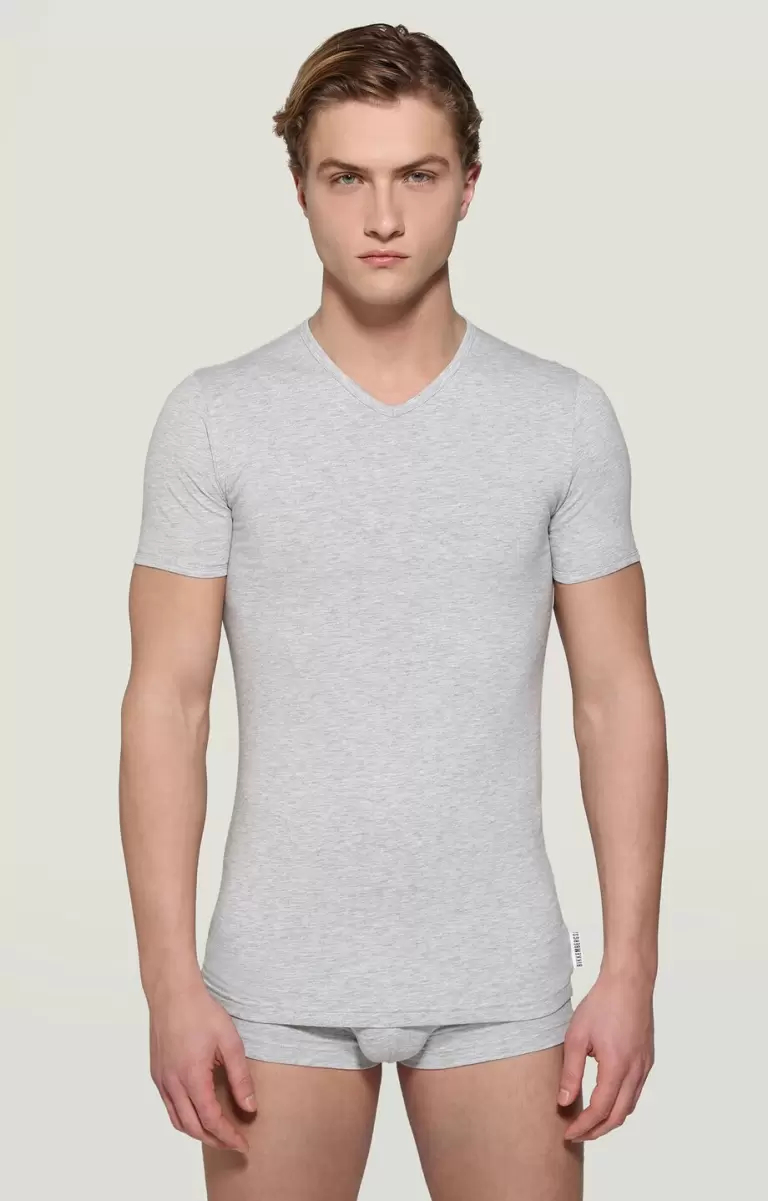 Hombre Camisetas Grey Melange Men's V-Neck Undershirt Bikkembergs