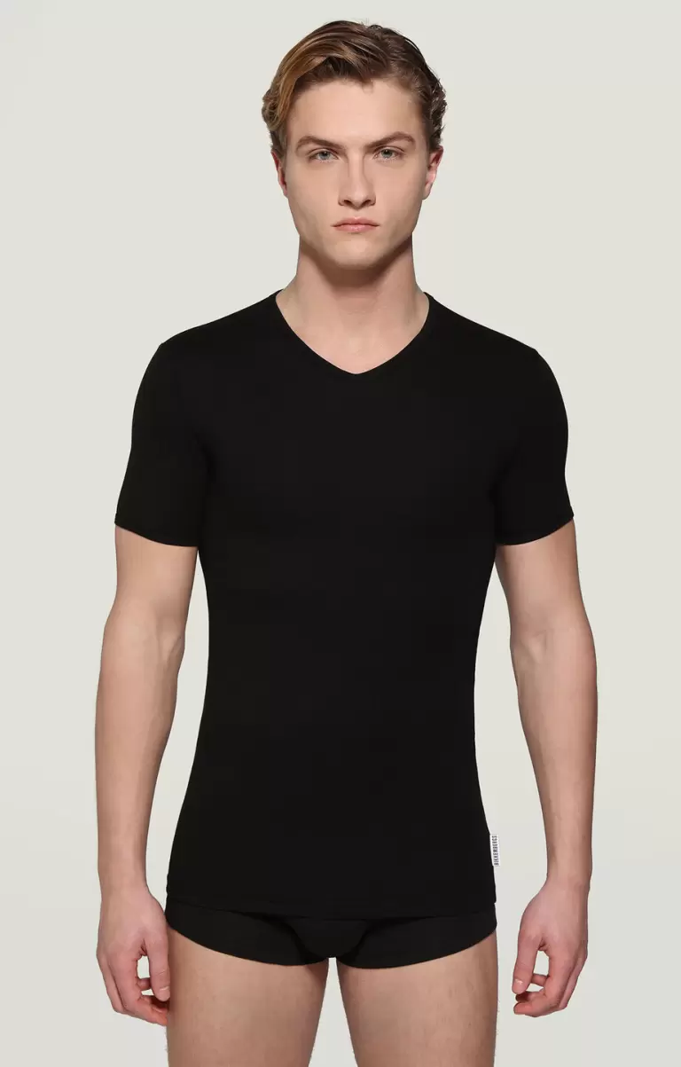 Men's V-Neck Undershirt Hombre Camisetas Black Bikkembergs