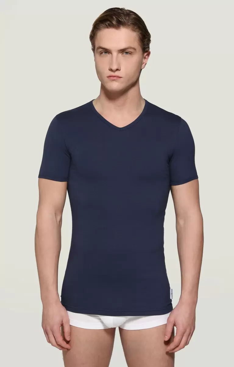 Men's V-Neck Undershirt Bikkembergs Camisetas Hombre Navy