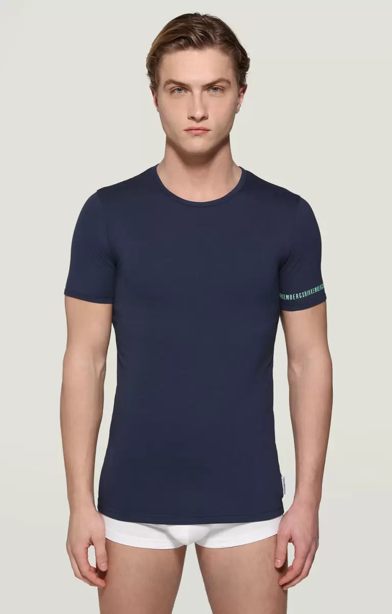 Men's Undershirt In Organic Cotton Hombre Navy Bikkembergs Camisetas