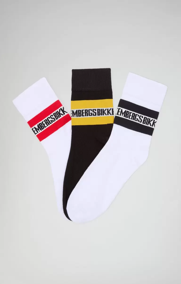 Hombre Multicolor 3-Pack Unisex Athletic Socks - Contrast Band Calcetines Bikkembergs - 1