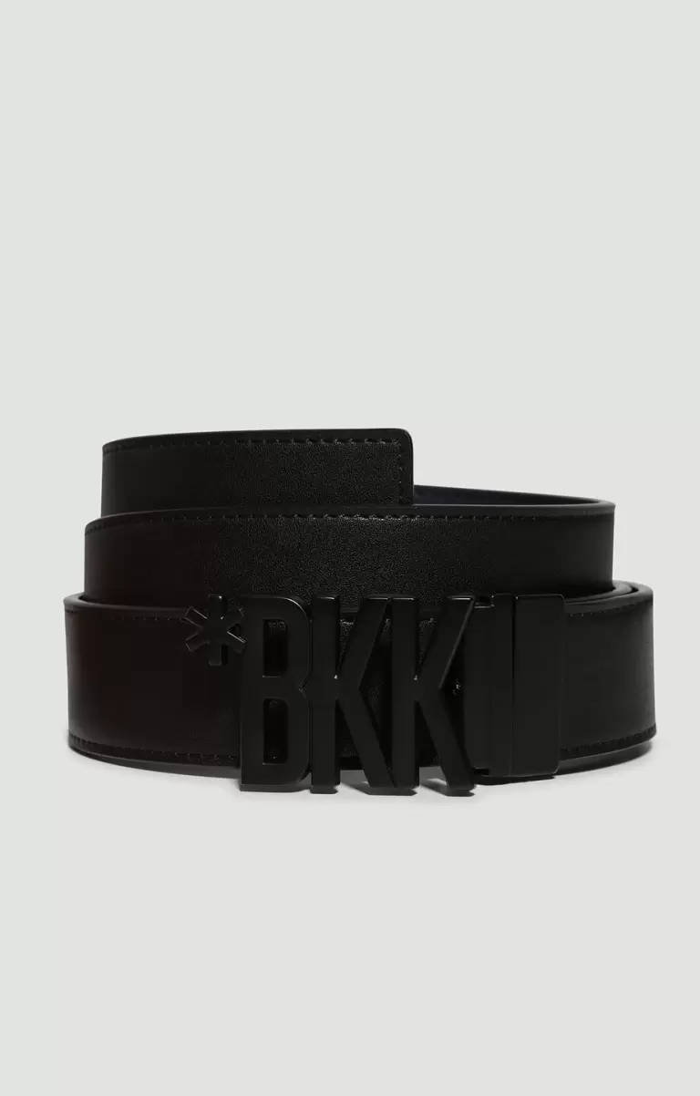 Cinturones Bikkembergs Men's Leather Belt With Letter Buckle Hombre Black/Blue