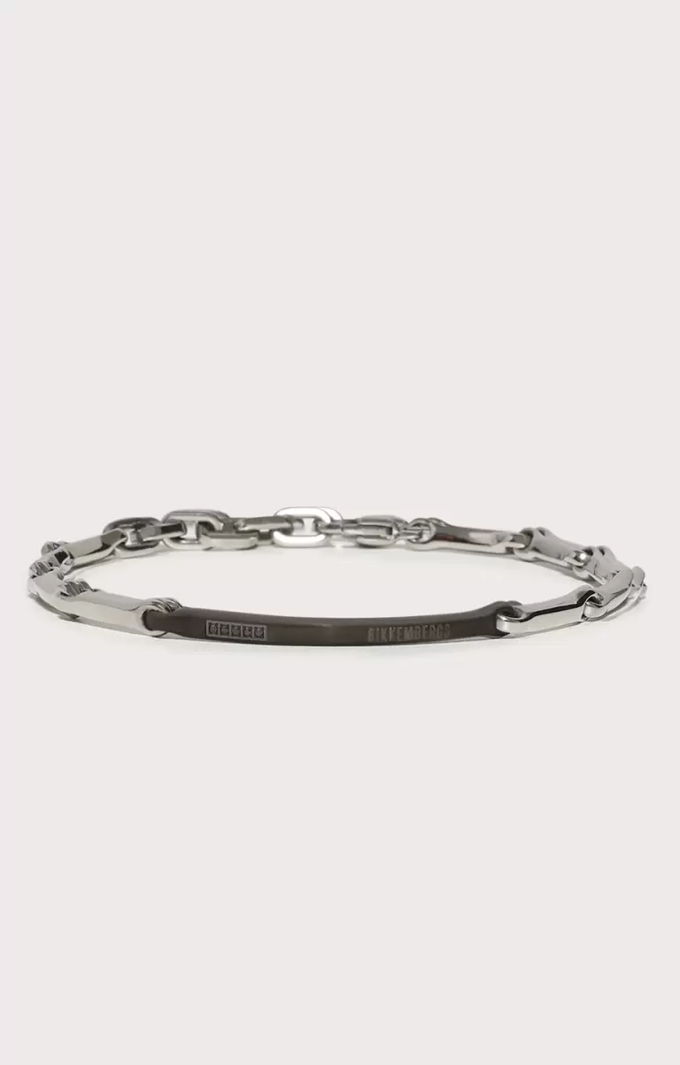 Men's Two-Tone Bracelet With Diamonds Hombre Bikkembergs Joyería Dark Grey/White