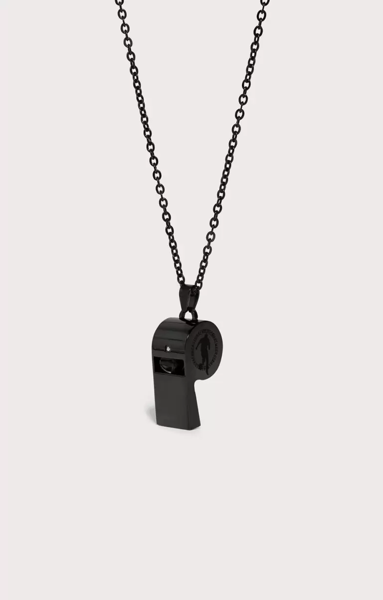 Bikkembergs Men's Necklace With Whistle And Diamond Hombre Black Joyería - 1