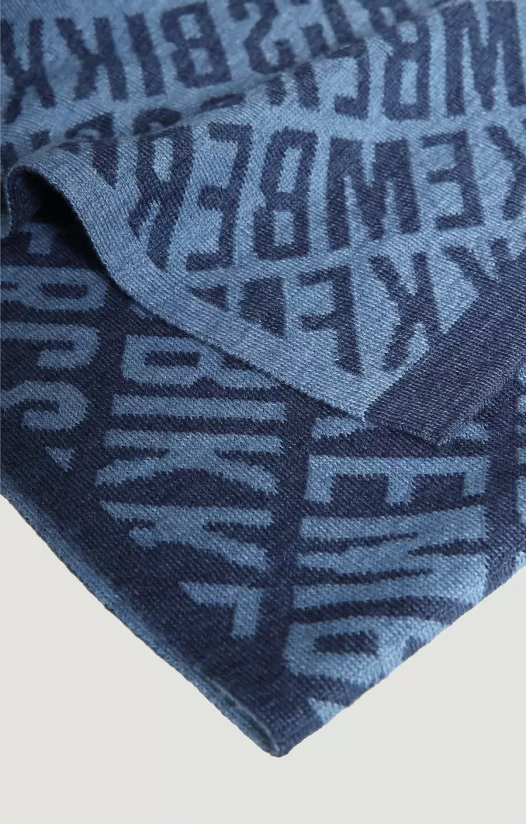 Scarf With All-Over Logo 25X182 Cm Navy Denim Hombre Scarves And Foulard Bikkembergs - 1