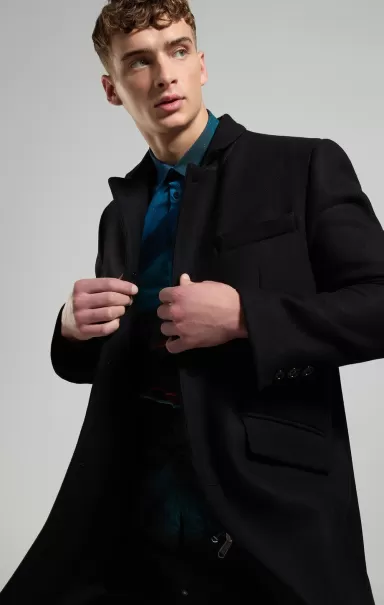 Hombre Men's Coat In Technical Wool Black Blazers Y Chaquetas Bikkembergs