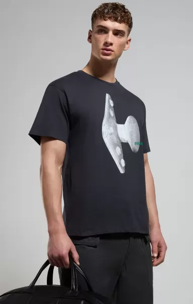 Bikkembergs Men's T-Shirt With Seaport Print Hombre Pirate Black Camisetas