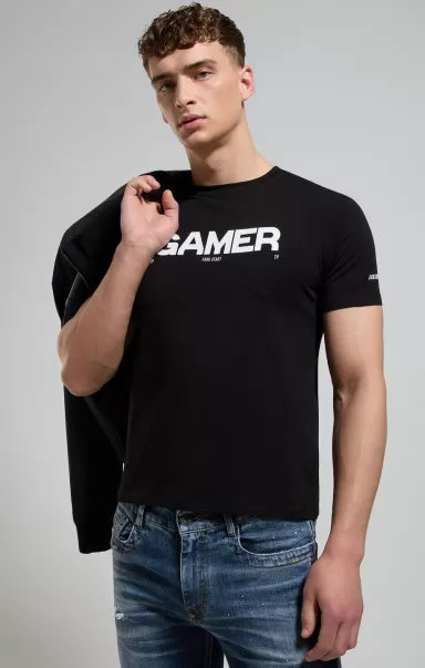 Bikkembergs Camisetas Hombre Black Men's T-Shirt With Gamer Print