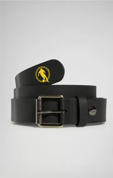 Hombre Black Player Men's Leather Belt Cinturones Bikkembergs