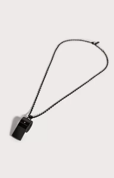 Bikkembergs Men's Necklace With Whistle And Diamond Hombre Black Joyería
