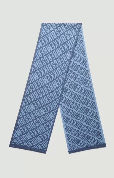 Scarf With All-Over Logo 25X182 Cm Navy Denim Hombre Scarves And Foulard Bikkembergs